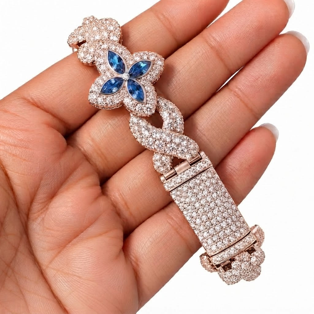 Moissanite Blue Pear Diamond Clover Infinity Link Bracelet