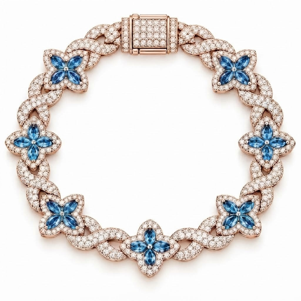 Moissanite Blue Pear Diamond Clover Infinity Link Bracelet