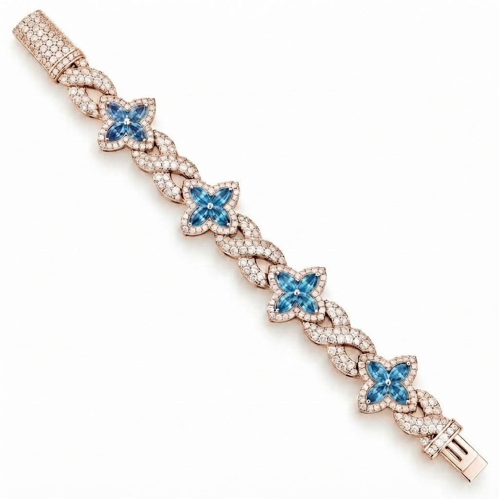 Moissanite Blue Pear Diamond Clover Infinity Link Bracelet