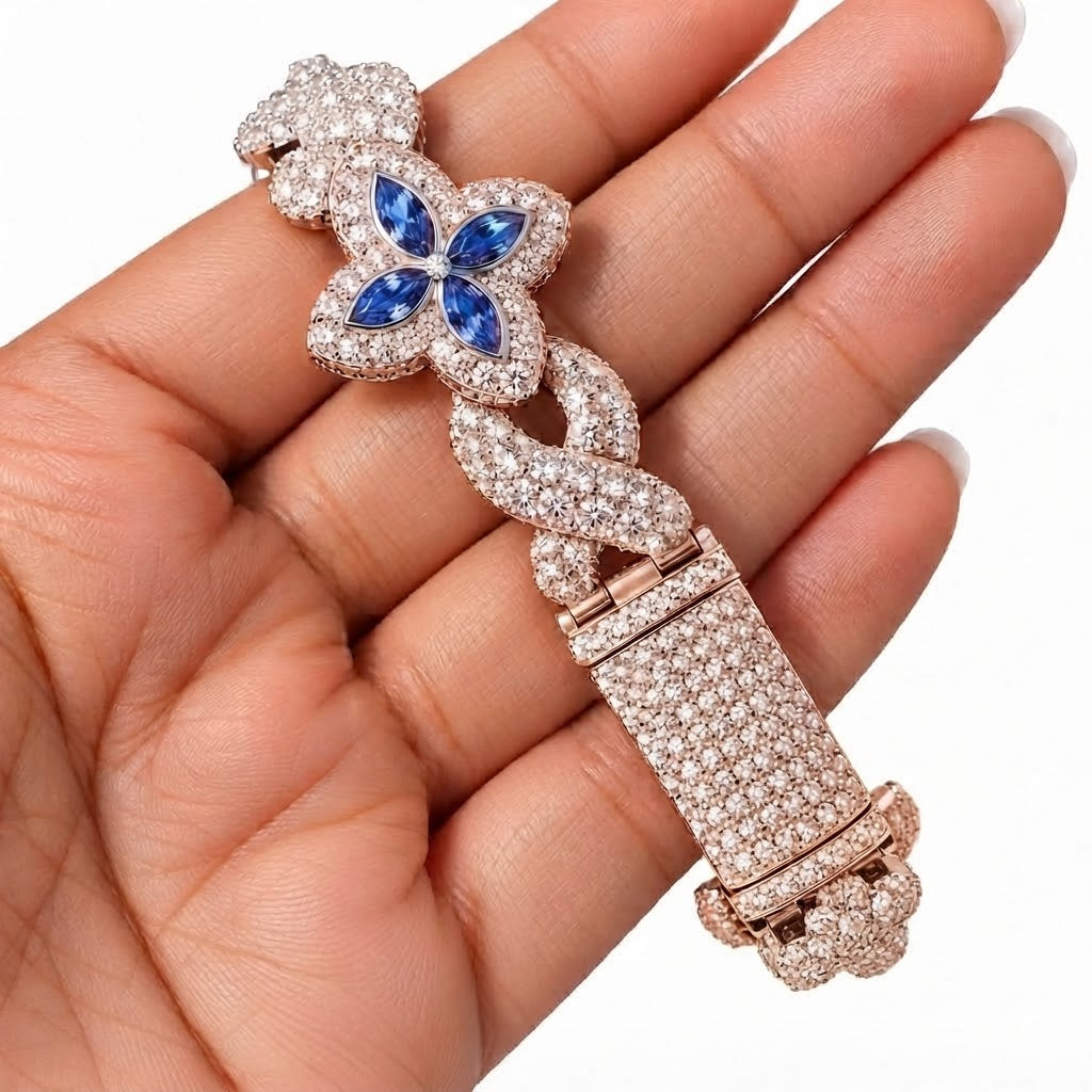 Moissanite Blue Pear Diamond Clover Infinity Link Bracelet