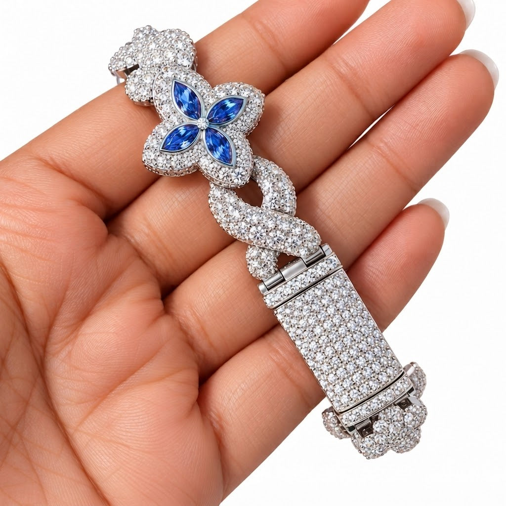 Moissanite Blue Pear Diamond Clover Infinity Link Bracelet
