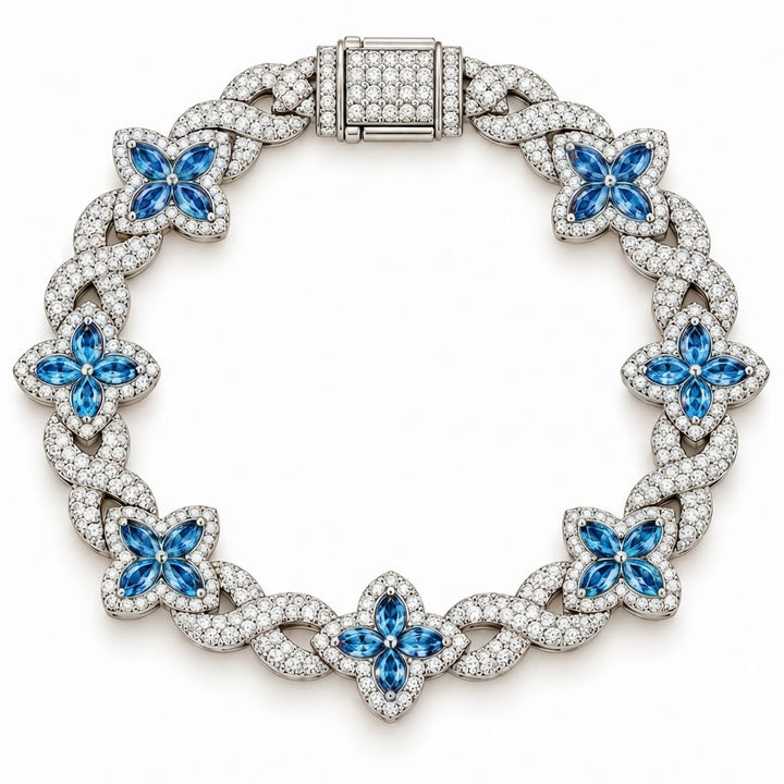 Moissanite Blue Pear Diamond Clover Infinity Link Bracelet