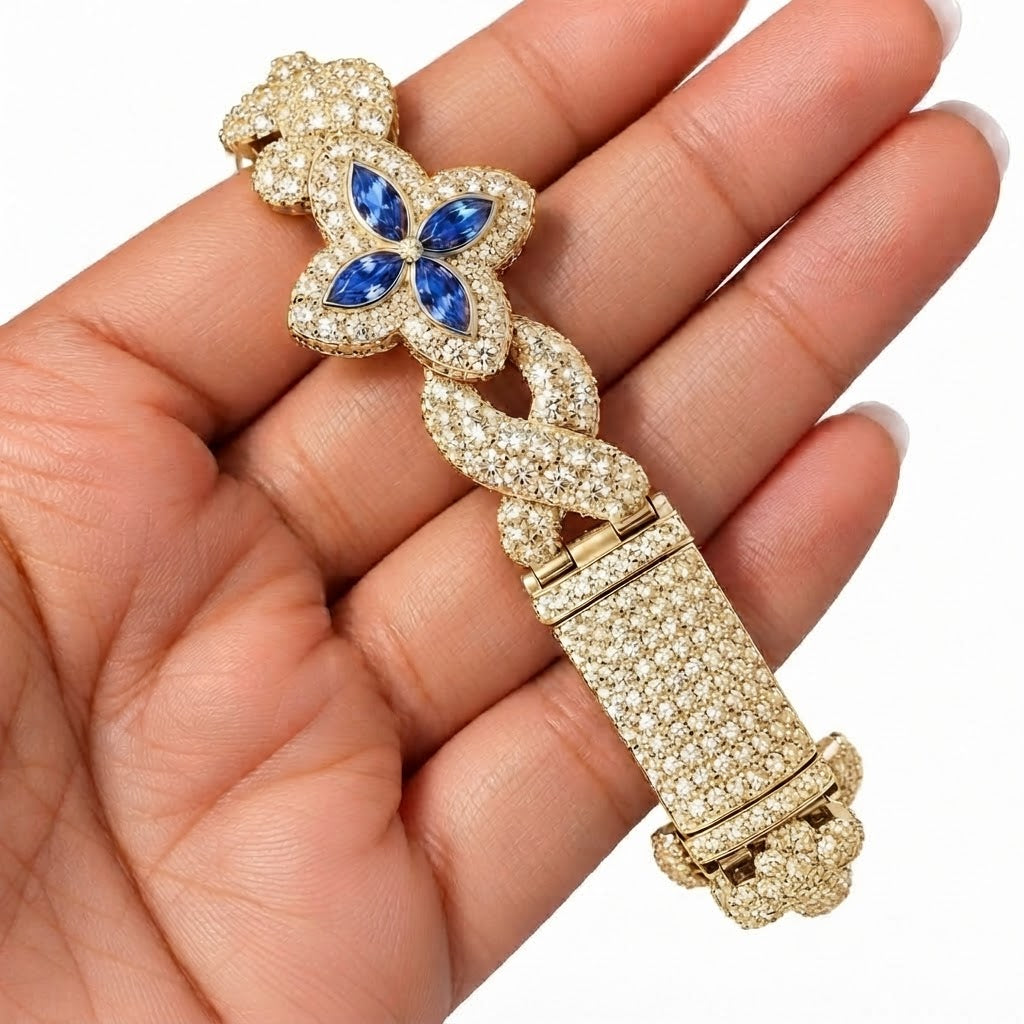 Moissanite Blue Pear Diamond Clover Infinity Link Bracelet
