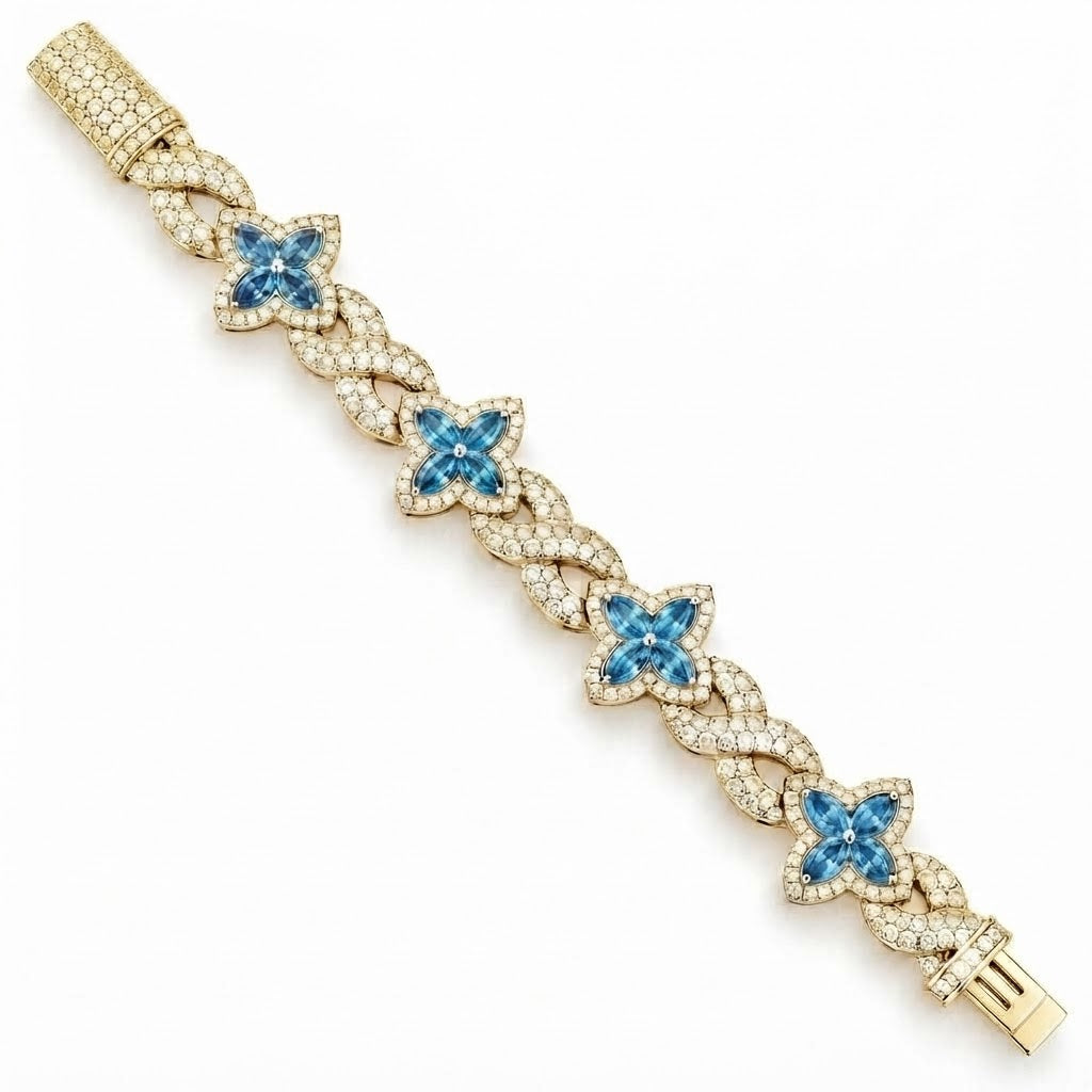 Moissanite Blue Pear Diamond Clover Infinity Link Bracelet