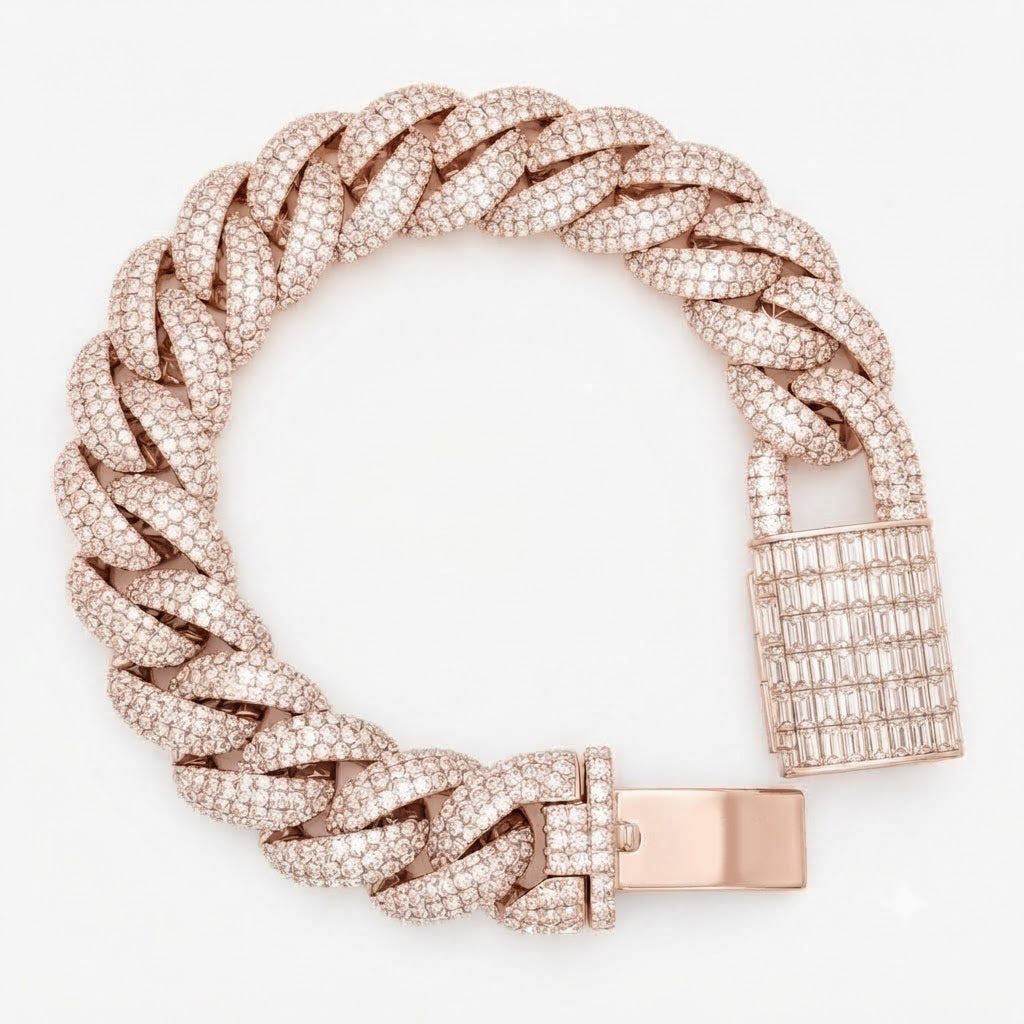 Pave Moissanite Cuban Link Bracelet with Baguette Clasp for Men's