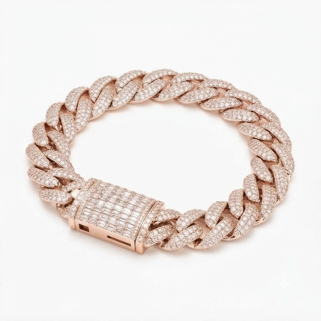 Pave Moissanite Cuban Link Bracelet with Baguette Clasp for Men's