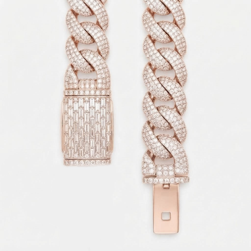 Pave Moissanite Cuban Link Bracelet with Baguette Clasp for Men's