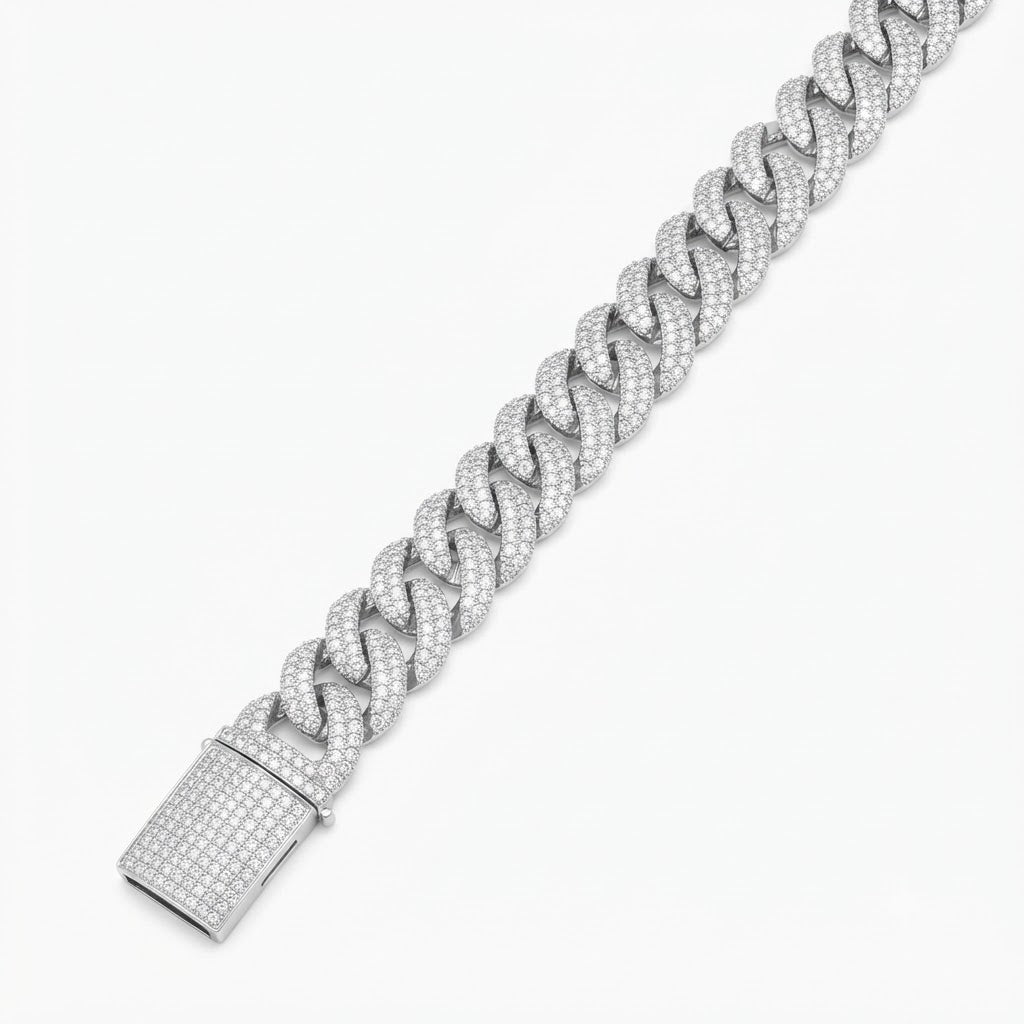 Pave Moissanite Cuban Link Bracelet with Baguette Clasp for Men's