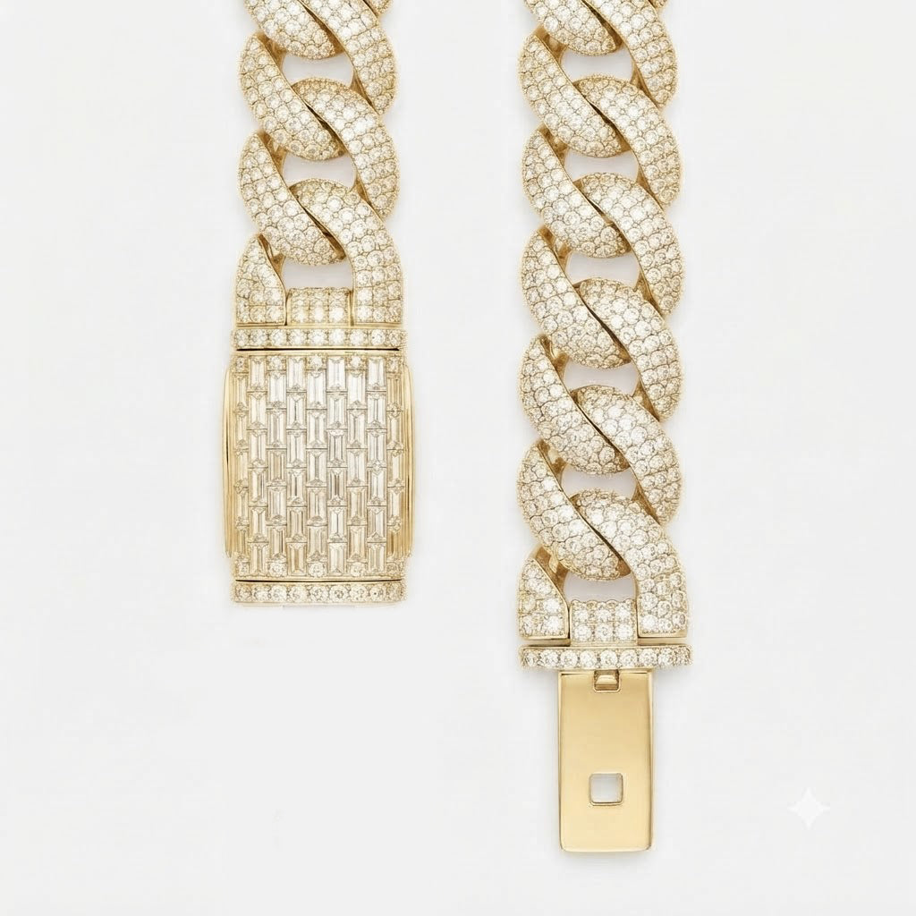 Pave Moissanite Cuban Link Bracelet with Baguette Clasp for Men's