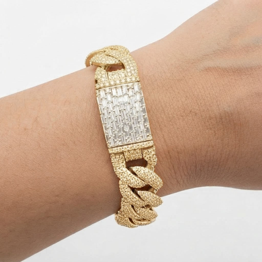 Pave Moissanite Cuban Link Bracelet with Baguette Clasp for Men's