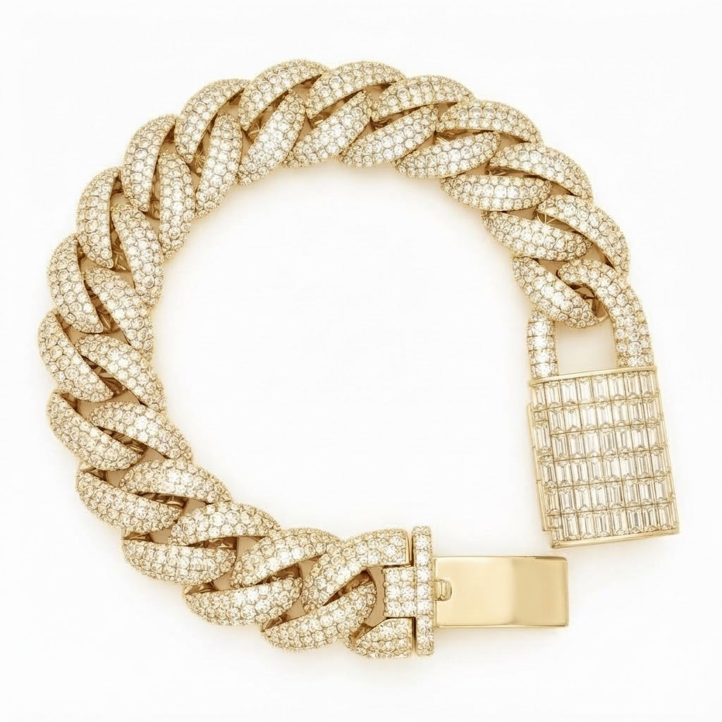 Pave Moissanite Cuban Link Bracelet with Baguette Clasp for Men's