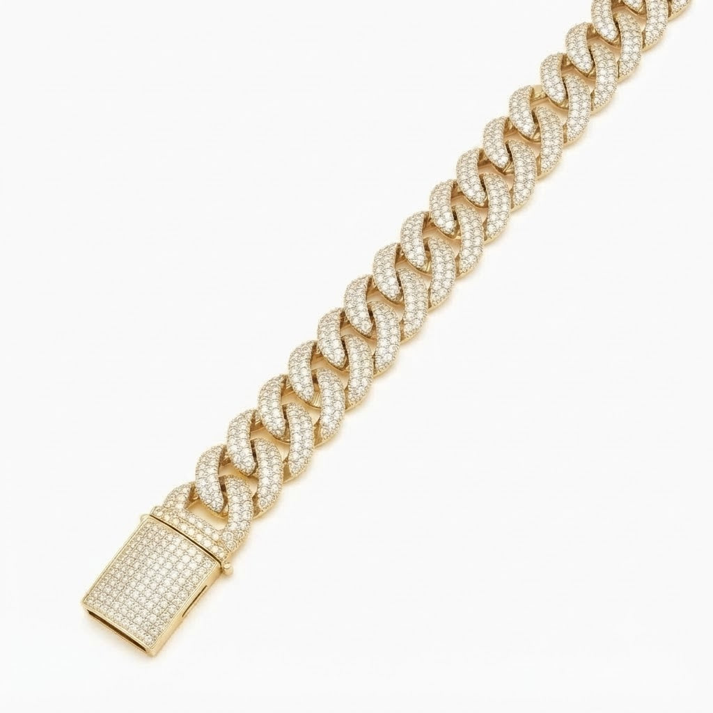 Pave Moissanite Cuban Link Bracelet with Baguette Clasp for Men's