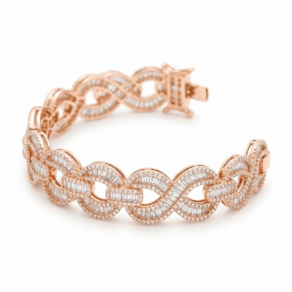 Pave Moissanite Infinity Baguette Link Bracelet for Men's