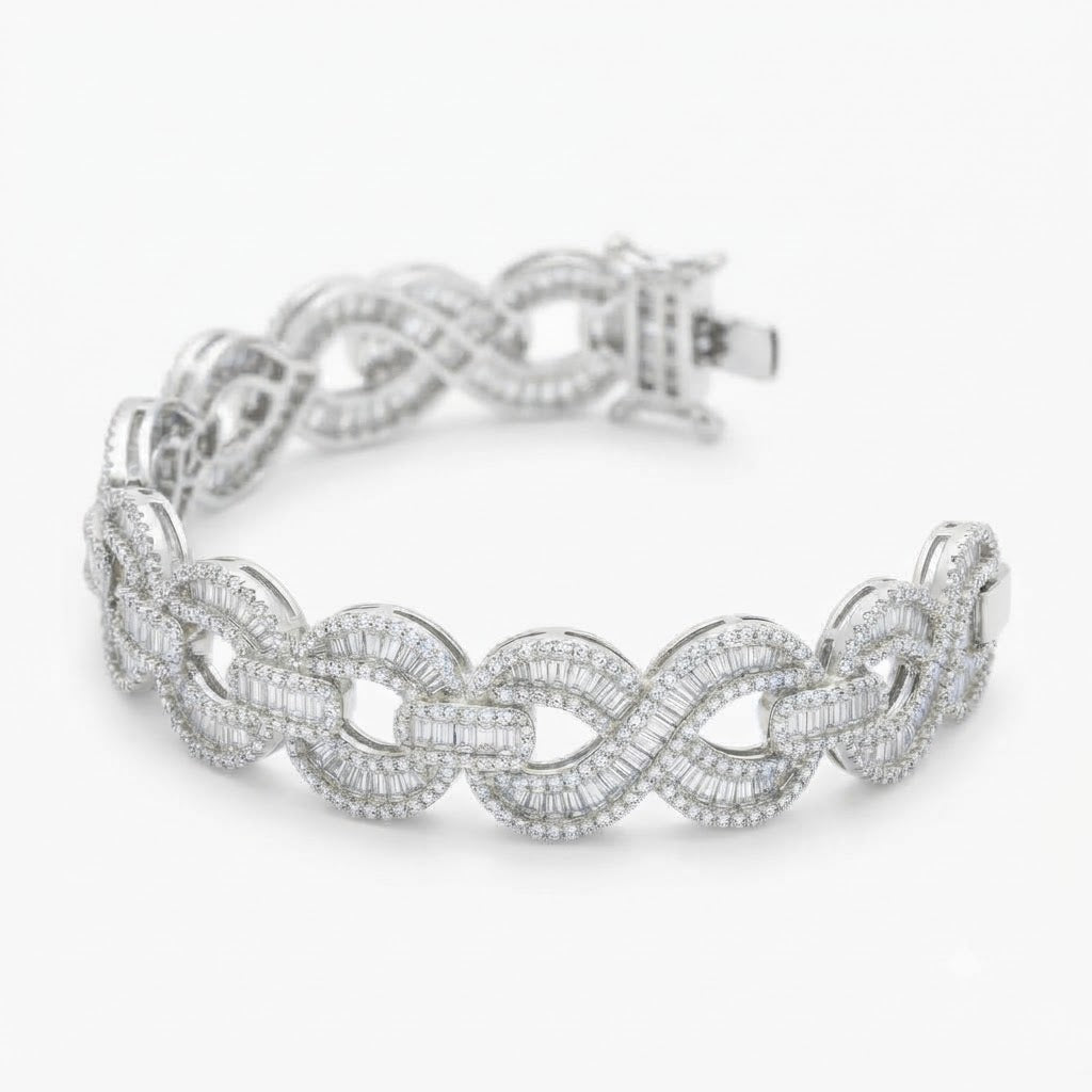 Pave Moissanite Infinity Baguette Link Bracelet for Men's