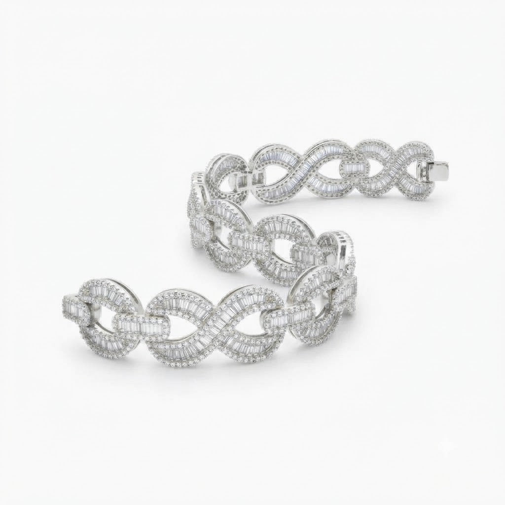 Pave Moissanite Infinity Baguette Link Bracelet for Men's