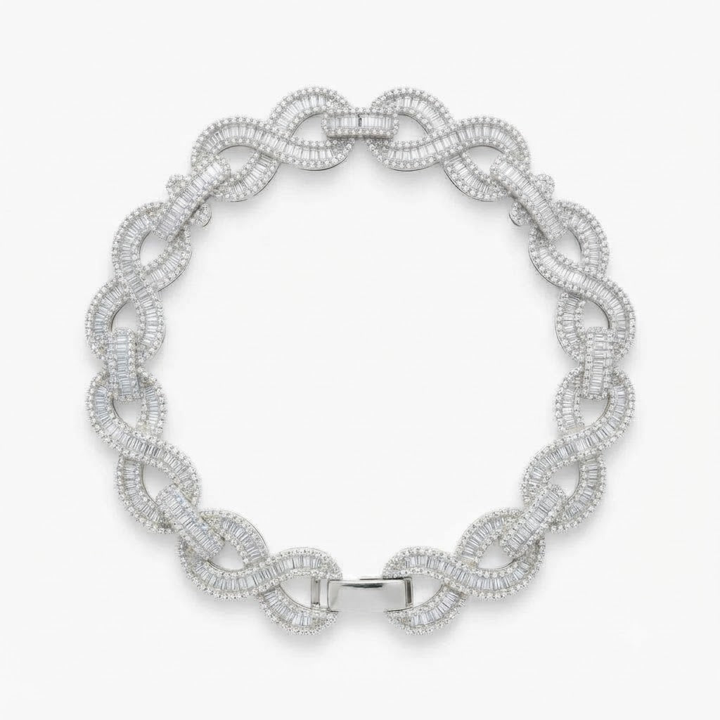 Pave Moissanite Infinity Baguette Link Bracelet for Men's