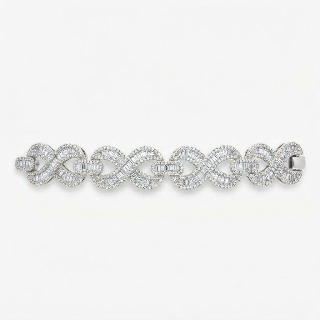 Pave Moissanite Infinity Baguette Link Bracelet for Men's