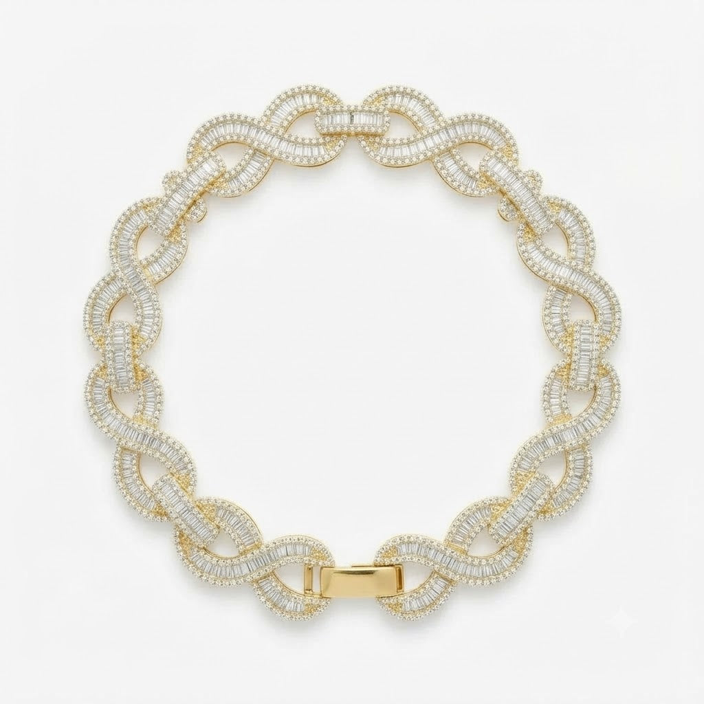 Pave Moissanite Infinity Baguette Link Bracelet for Men's