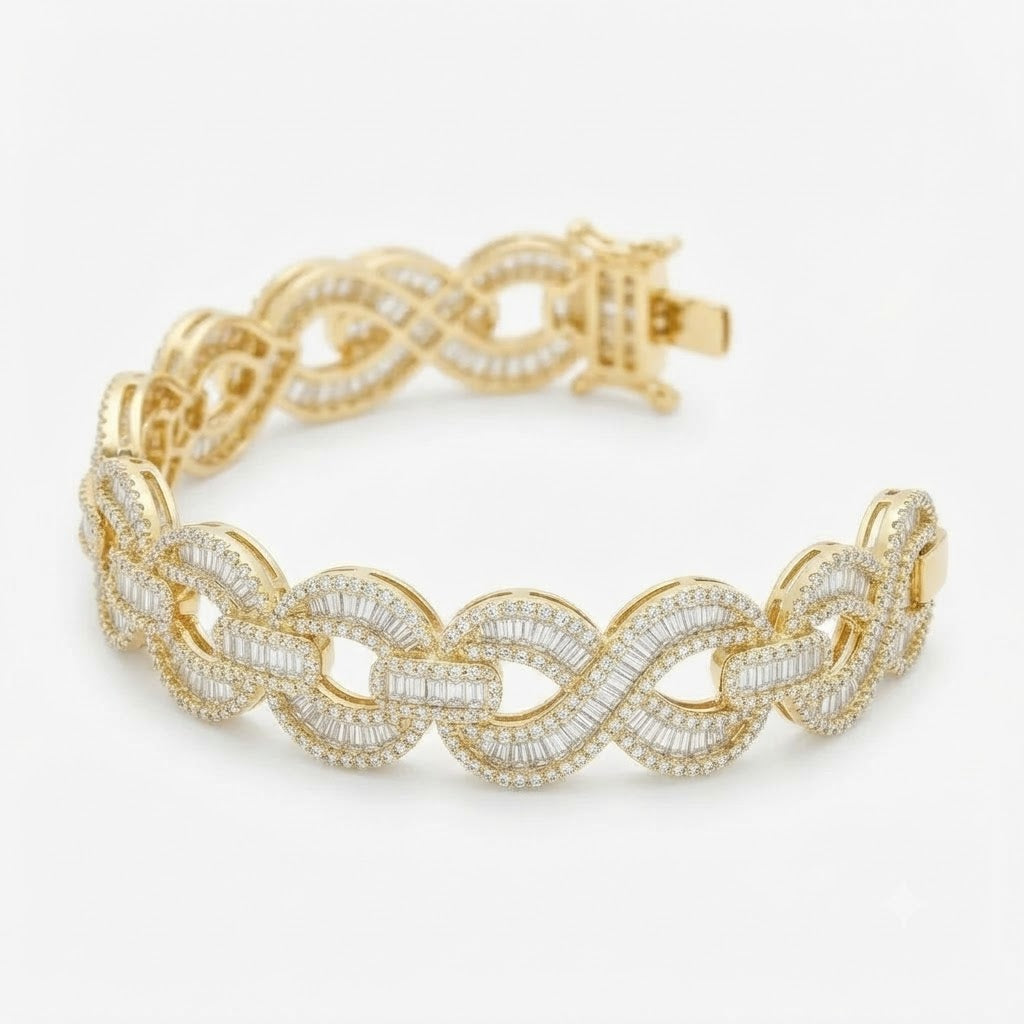 Pave Moissanite Infinity Baguette Link Bracelet for Men's
