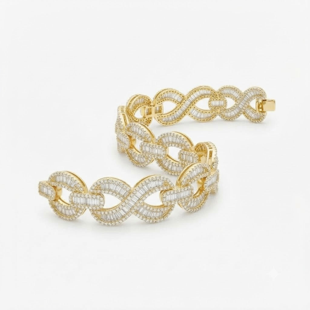 Pave Moissanite Infinity Baguette Link Bracelet for Men's