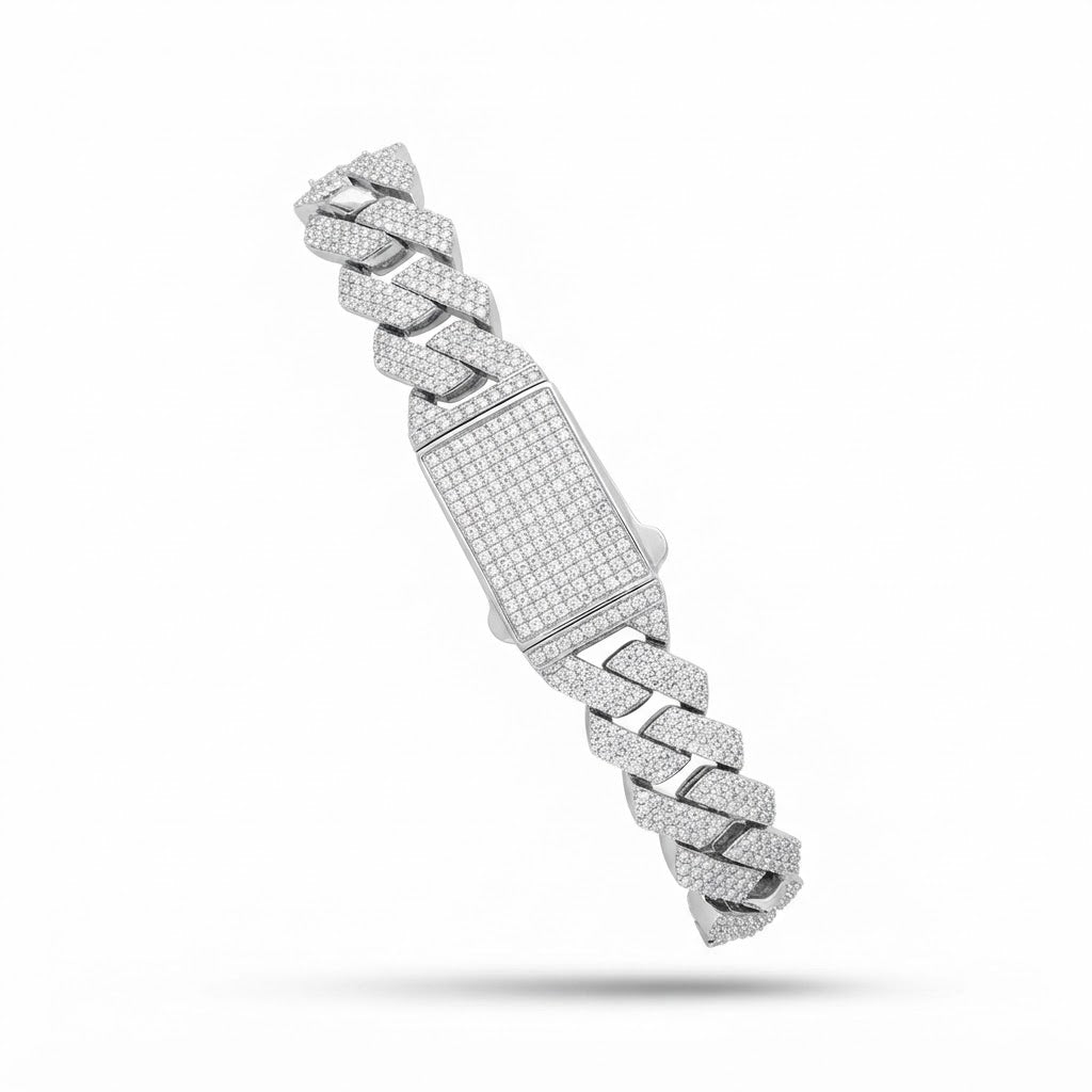 Moissanite Double Panther Head Cuban Link Bracelet