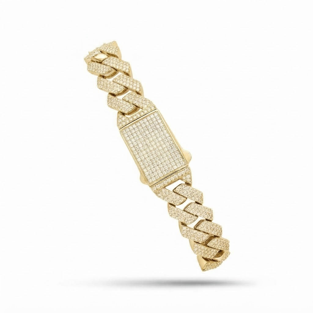Moissanite Double Panther Head Cuban Link Bracelet