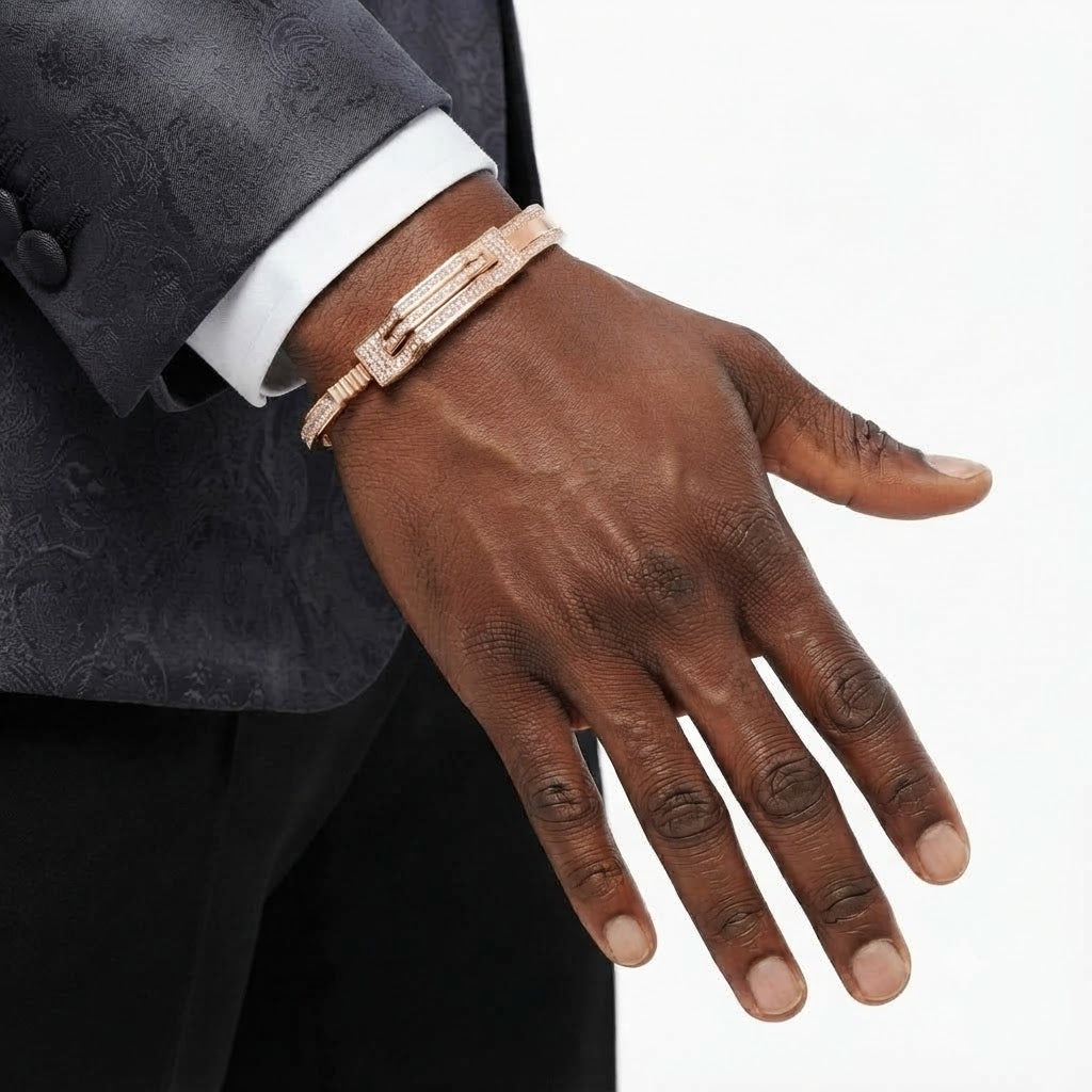 Moissanite Open Cuff Bangle Bracelet with Rectangular Centerpiece for Men's