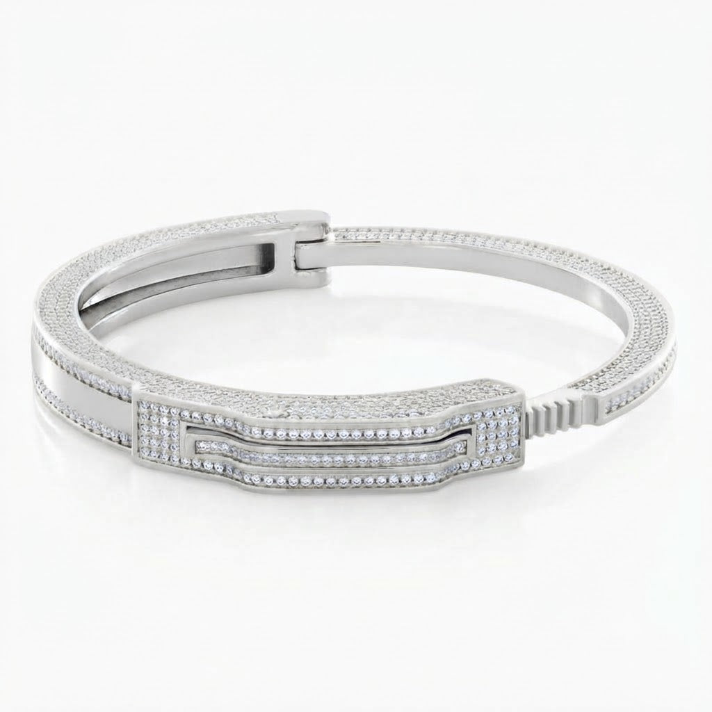 Moissanite Open Cuff Bangle Bracelet with Rectangular Centerpiece for Men's