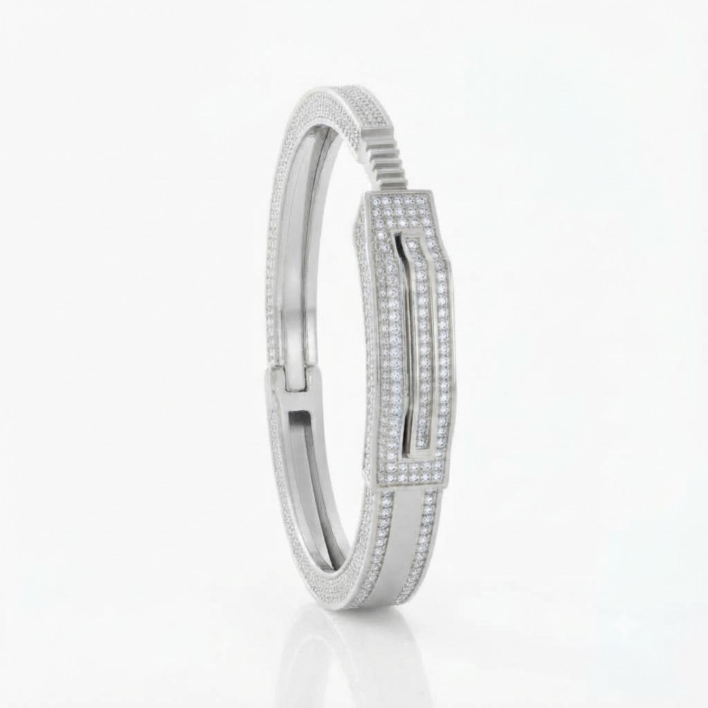 Moissanite Open Cuff Bangle Bracelet with Rectangular Centerpiece for Men's