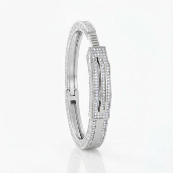 Moissanite Open Cuff Bangle Bracelet with Rectangular Centerpiece for Men's