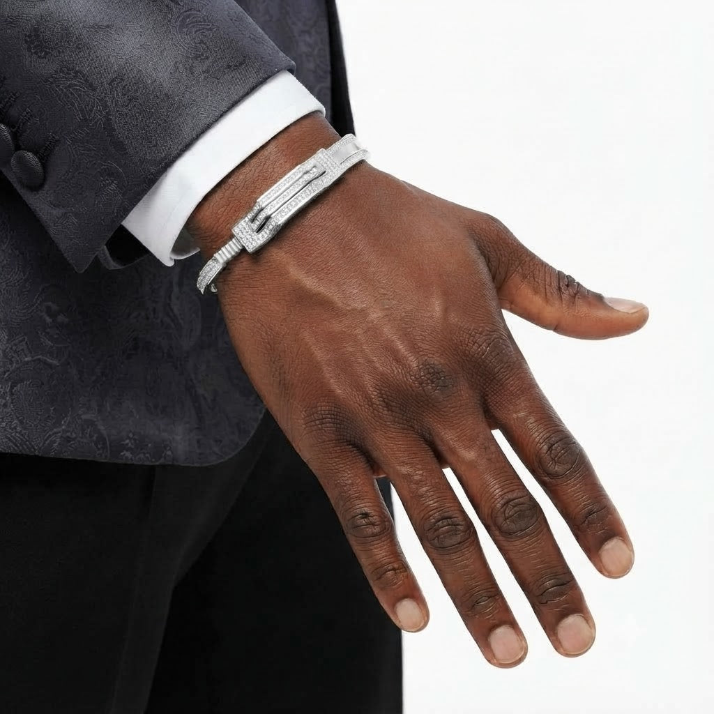 Moissanite Open Cuff Bangle Bracelet with Rectangular Centerpiece for Men's