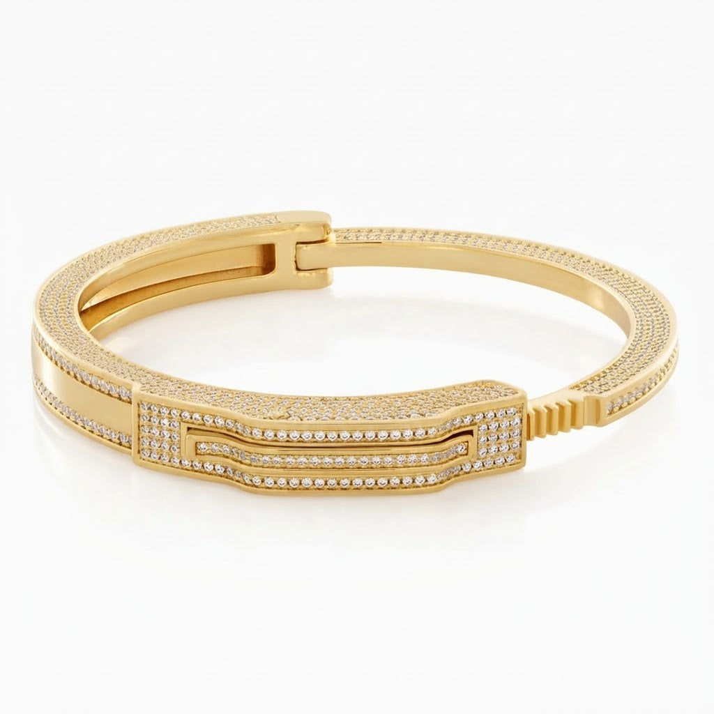 Moissanite Open Cuff Bangle Bracelet with Rectangular Centerpiece for Men's