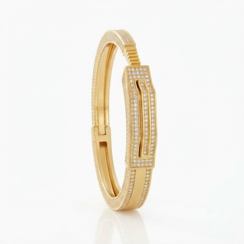 Moissanite Open Cuff Bangle Bracelet with Rectangular Centerpiece for Men's