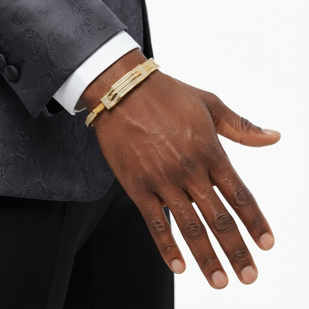 Moissanite Open Cuff Bangle Bracelet with Rectangular Centerpiece for Men's