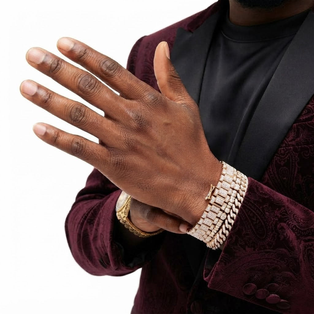 Moissanite Rectangular Bar Link Bracelet for Men's