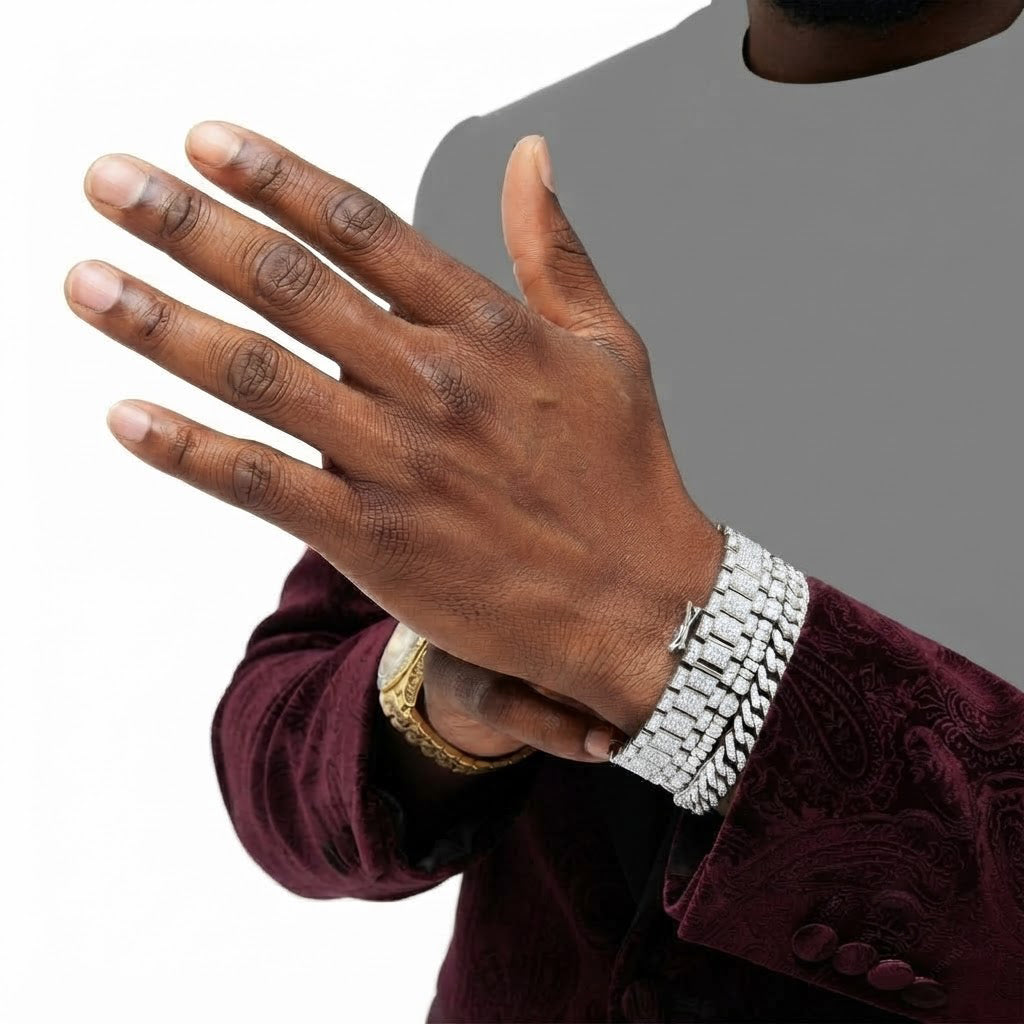 Moissanite Rectangular Bar Link Bracelet for Men's