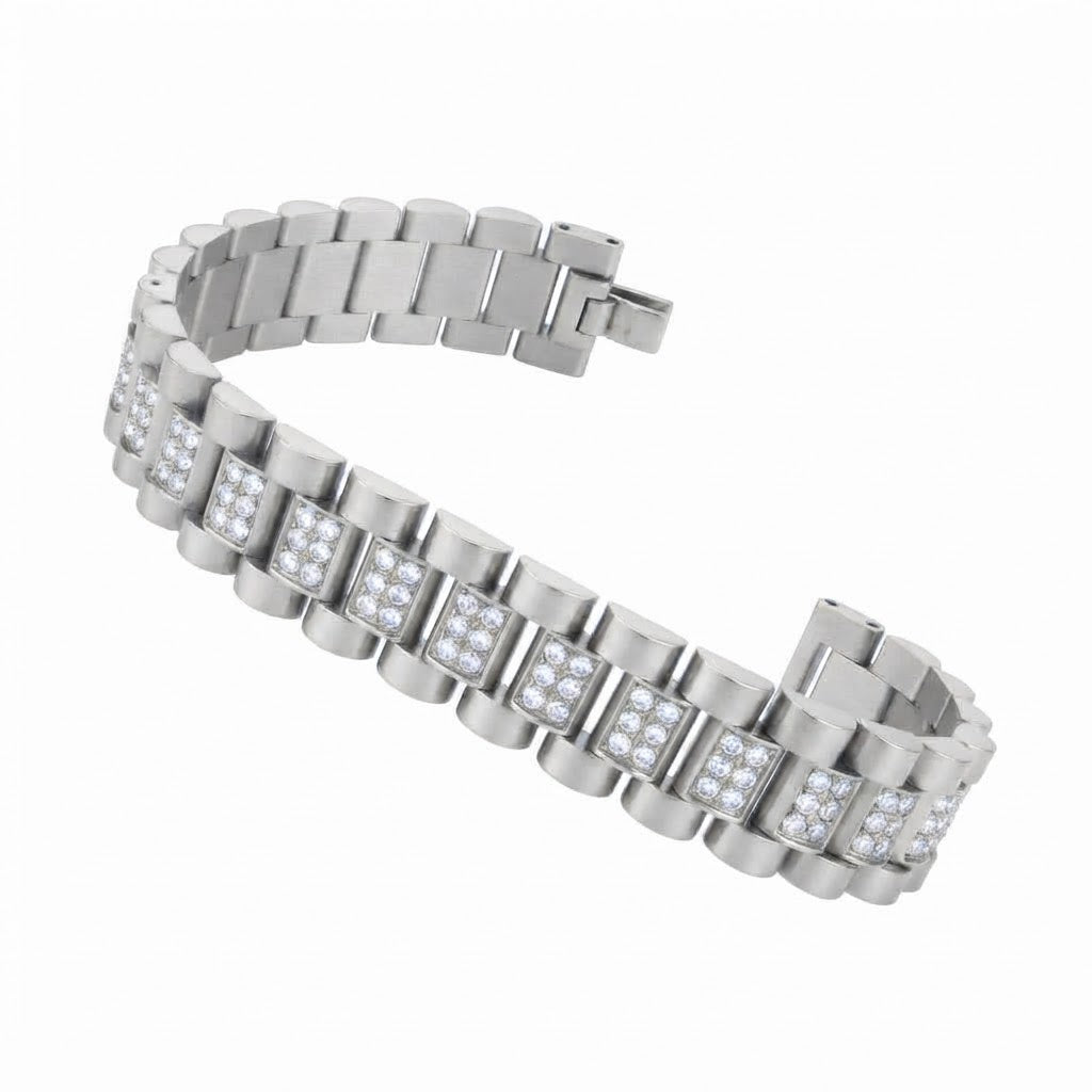 Pave Moissanite Rectangular Link Bracelet for Men's