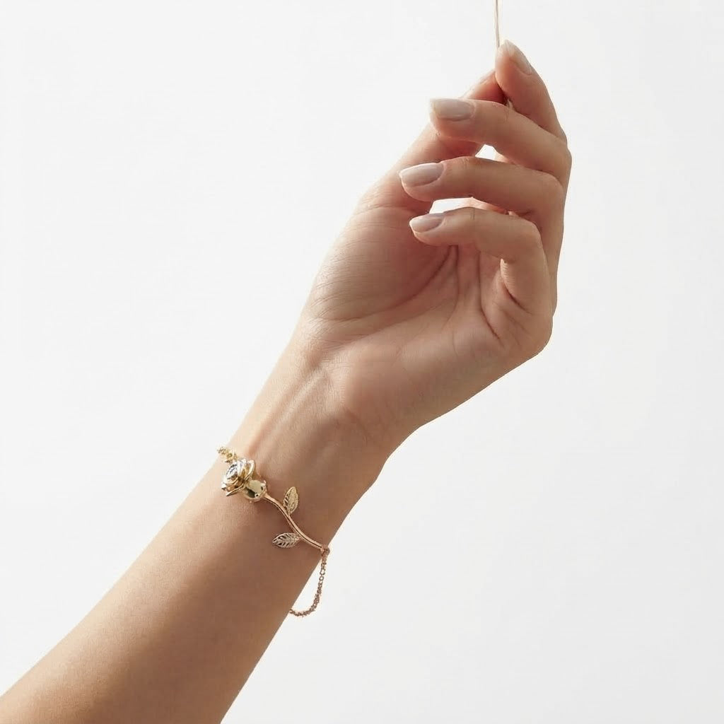 Moissanite Rose Flower Station Chain Bracelet