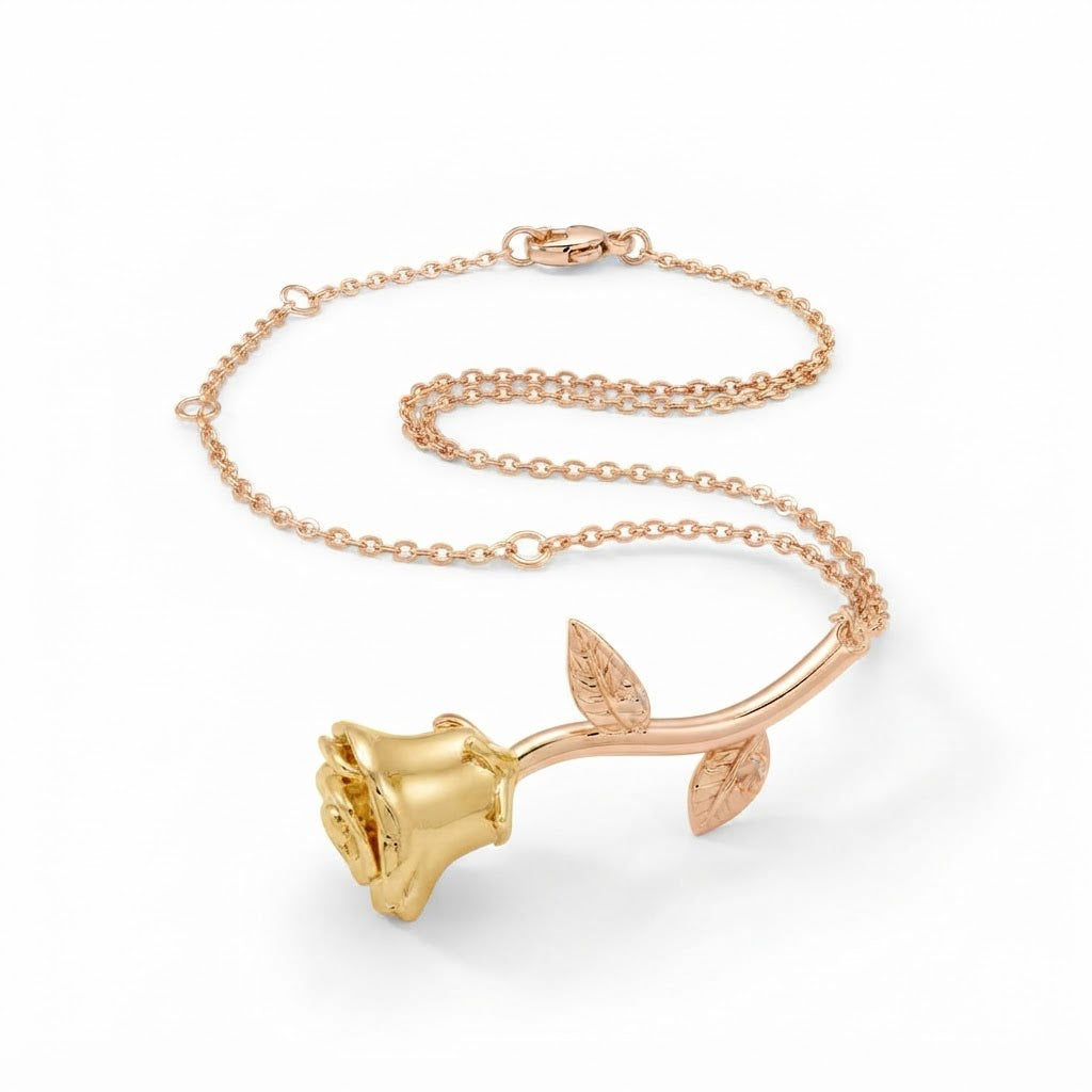 Moissanite Rose Flower Station Chain Bracelet