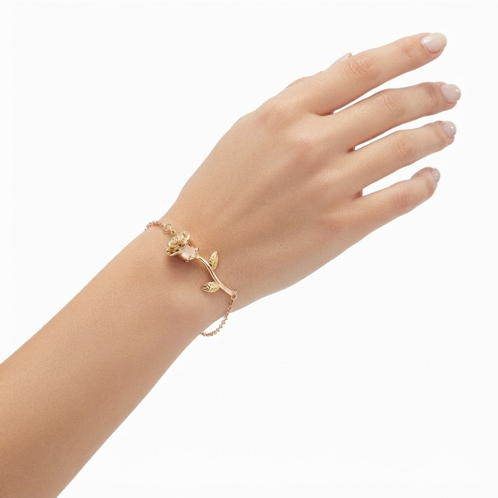 Moissanite Rose Flower Station Chain Bracelet