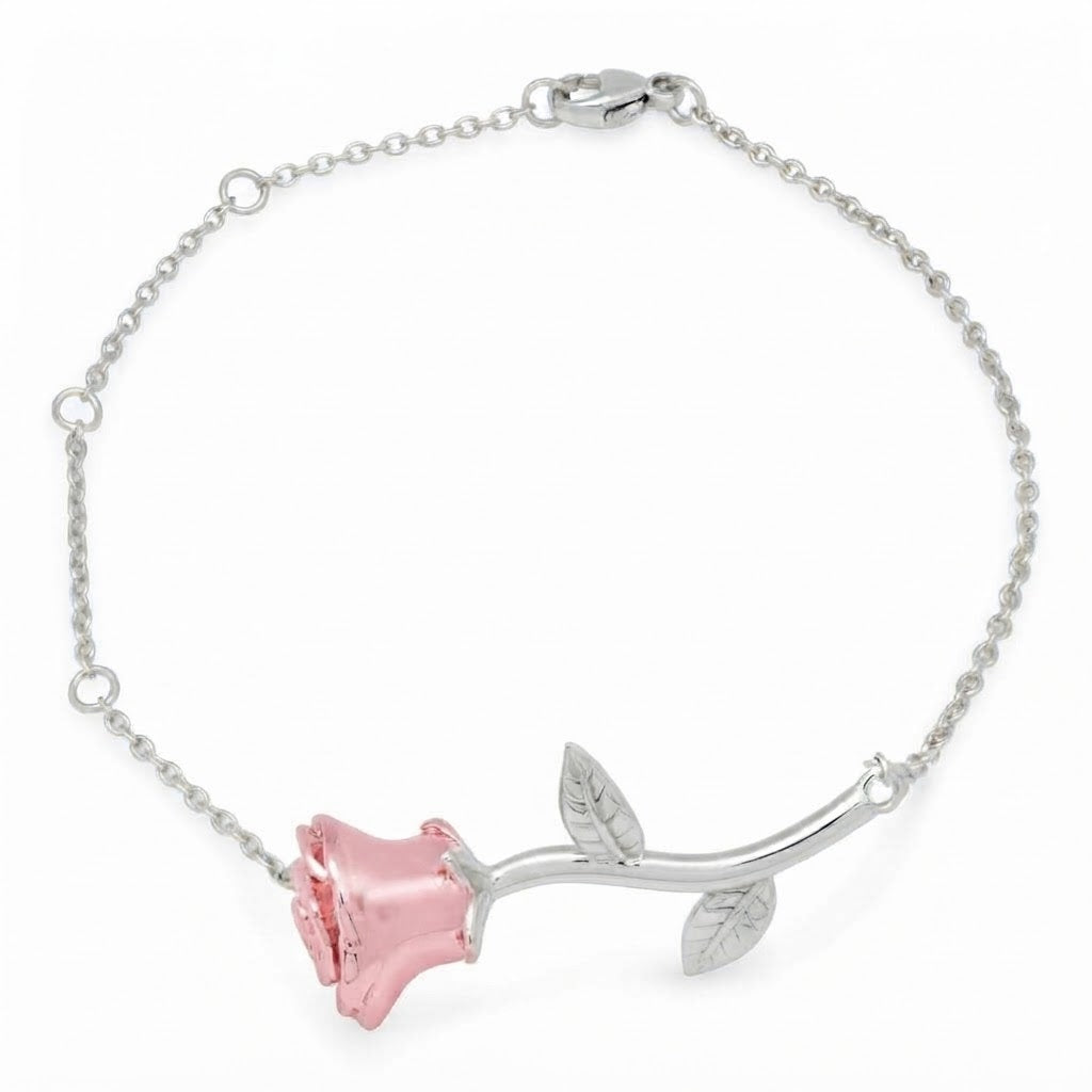 Moissanite Rose Flower Station Chain Bracelet