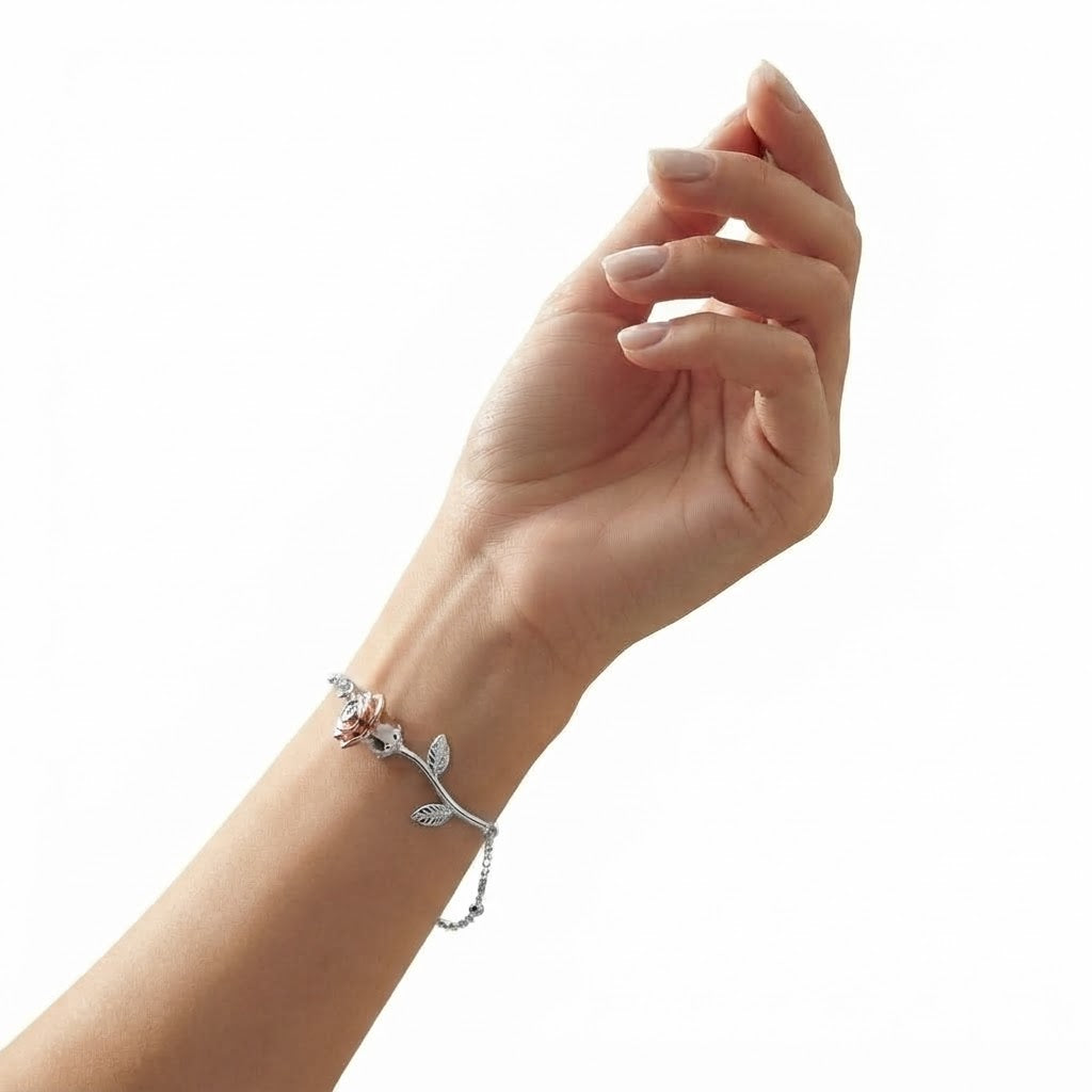 Moissanite Rose Flower Station Chain Bracelet