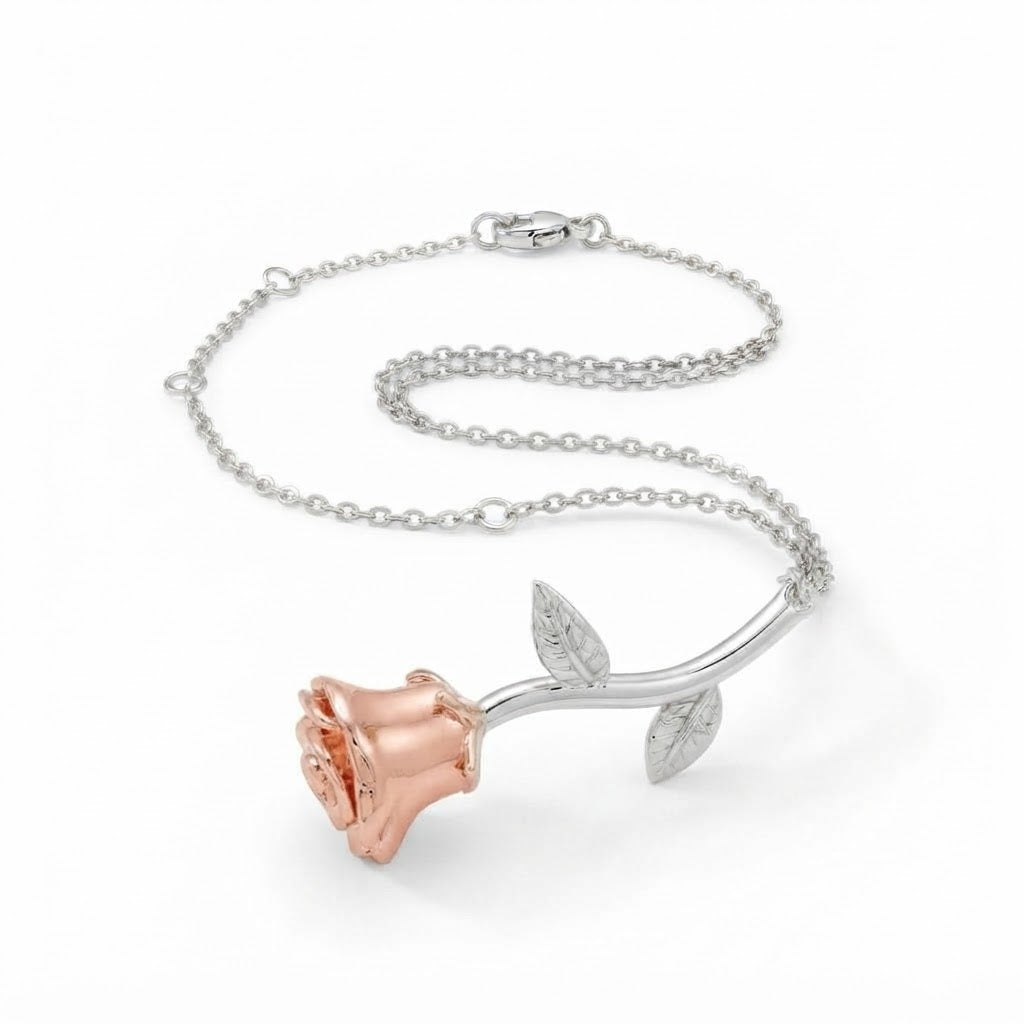 Moissanite Rose Flower Station Chain Bracelet