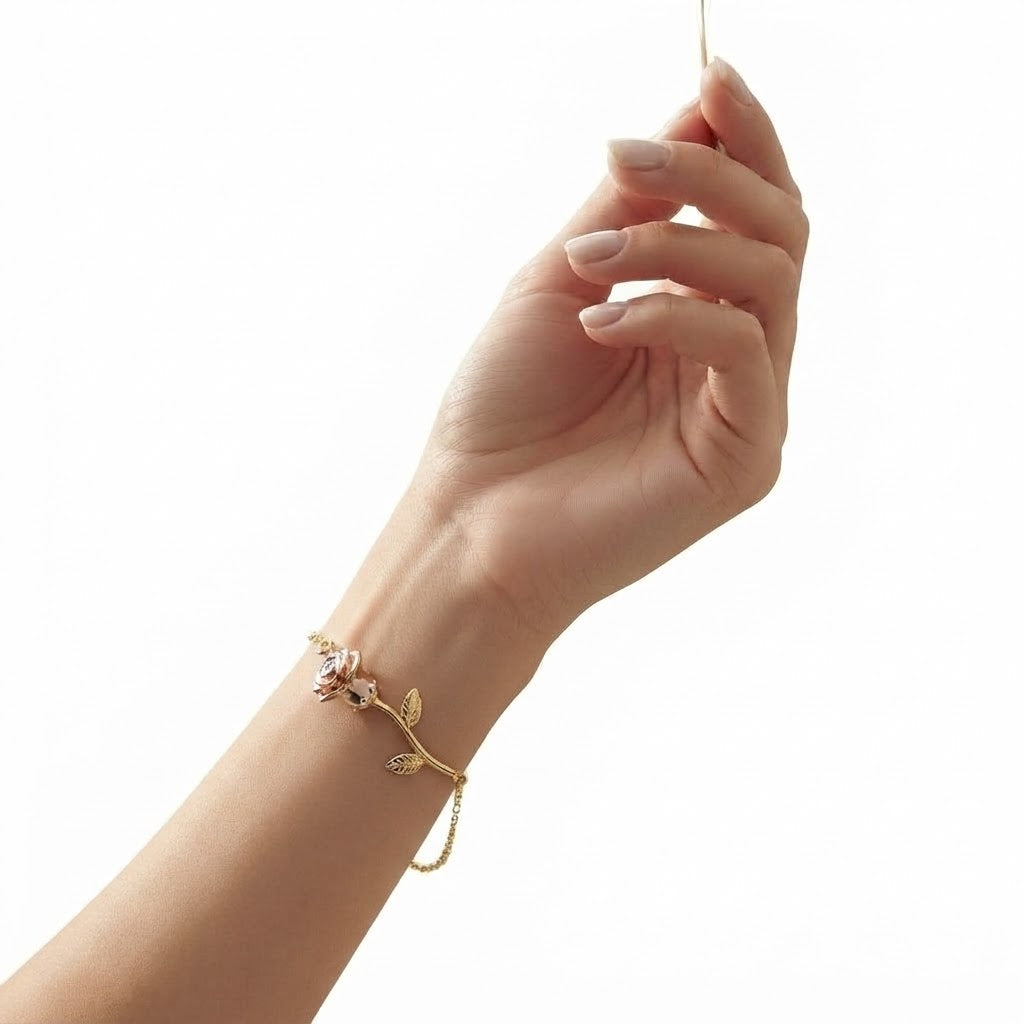 Moissanite Rose Flower Station Chain Bracelet