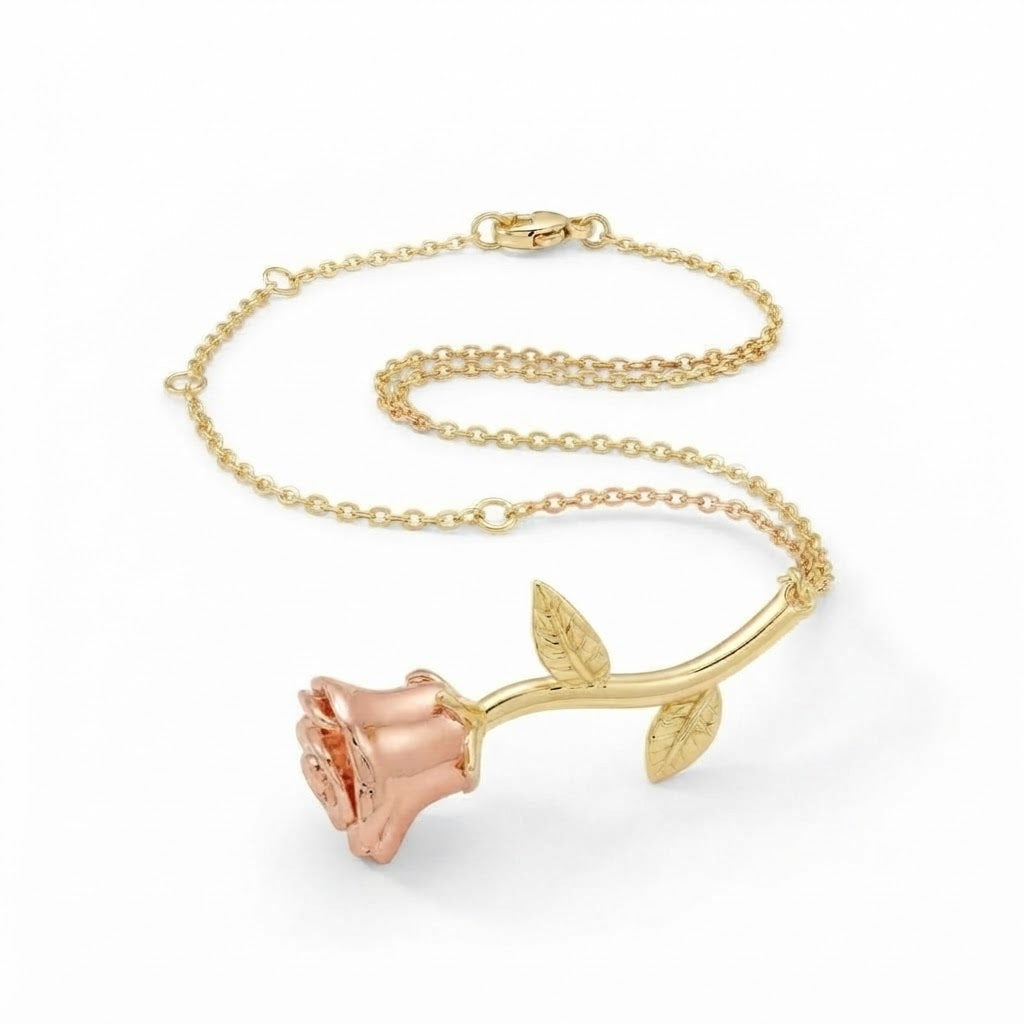 Moissanite Rose Flower Station Chain Bracelet