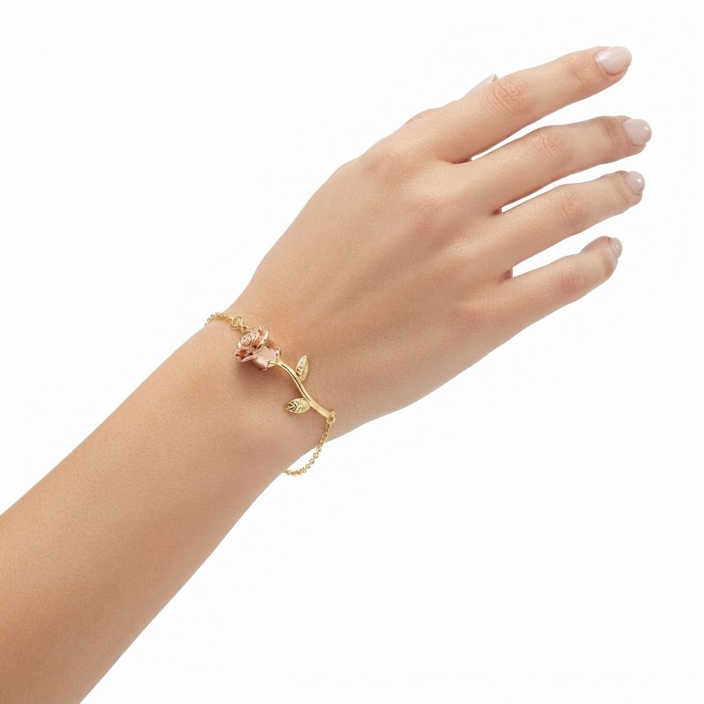 Moissanite Rose Flower Station Chain Bracelet