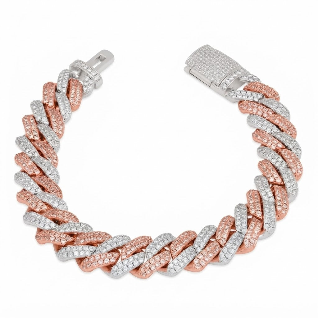 Two-Tone Pave Cuban Link Moissanite Bracelet