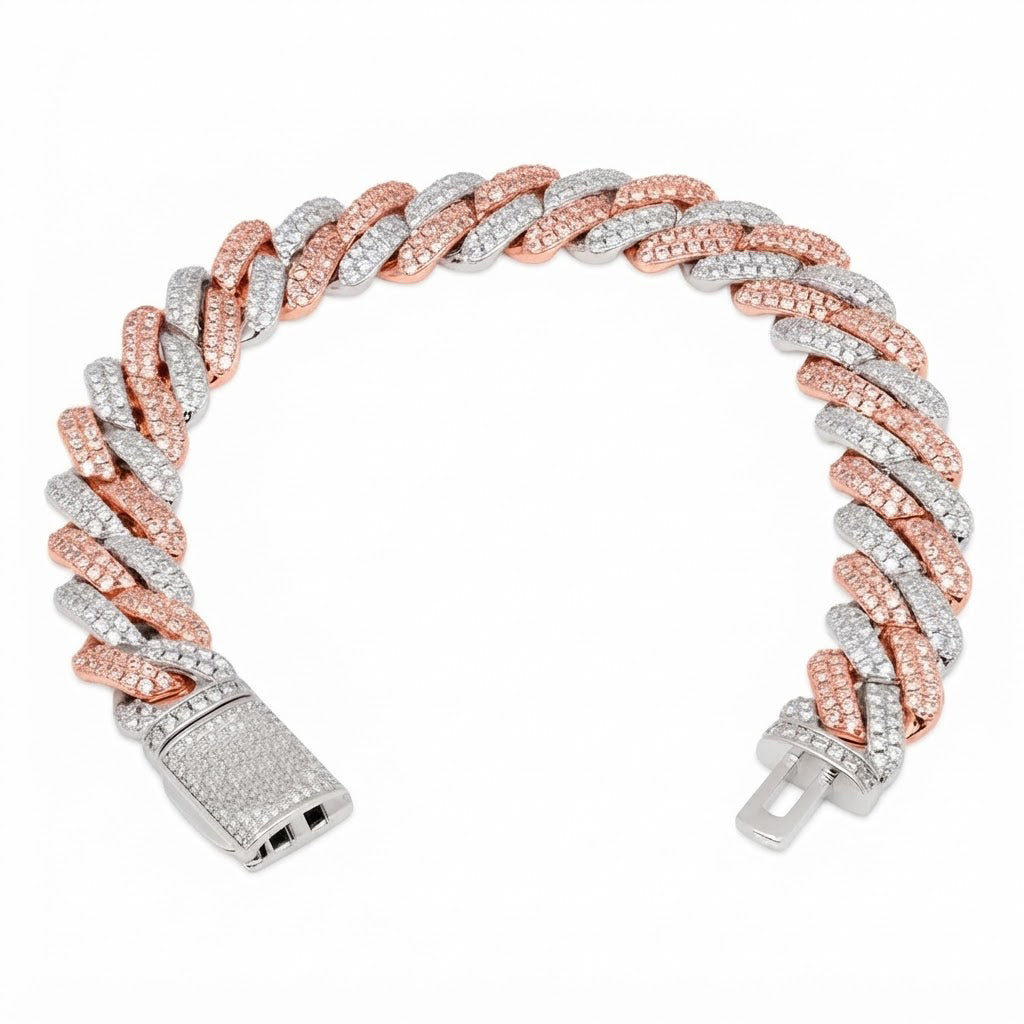 Two-Tone Pave Cuban Link Moissanite Bracelet