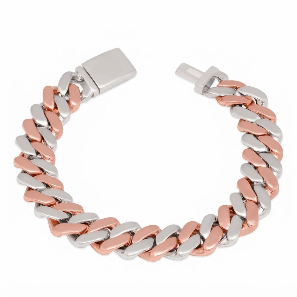 Two-Tone Pave Cuban Link Moissanite Bracelet