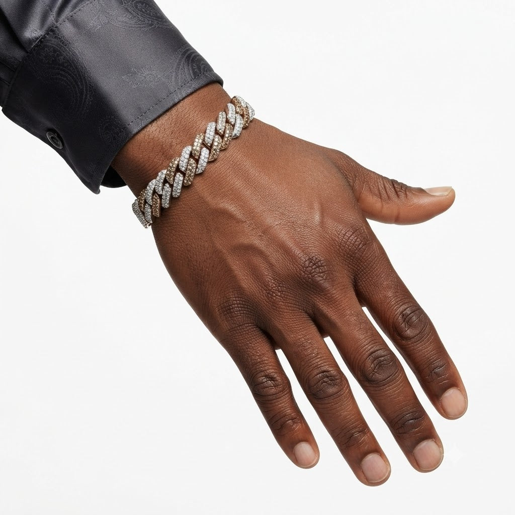Two-Tone Pave Cuban Link Moissanite Bracelet